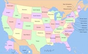 USA Karta med delstater